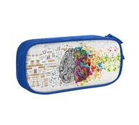 Avantage du cerveau gauche et droit - Grande capacité - Trousse à crayons double couche personnalisable en tissu polyester imprimé - Pour l'école, le bureau, les voyages, bleu, Taille unique