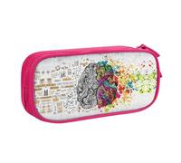 Avantage du cerveau gauche et droit - Grande capacité - Trousse à crayons double couche personnalisable en tissu polyester imprimé - Pour l'école, le bureau, les voyages, rose, Taille unique