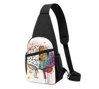 Avantage du cerveau gauche et droit - Sac de poitrine imprimé pour homme et femme - Sac banane d'extérieur - Sac banane pour randonnée, sport, Noir , Taille unique, Sac à dos décontracté