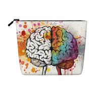 Avantage du cerveau gauche et droit - Trousse de maquillage de voyage imprimée imitation lin - Étanche - Pour femme, Noir , Taille unique, Trousse de maquillage