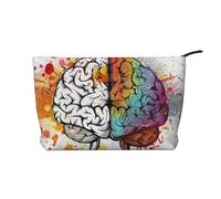 Avantage du cerveau gauche et droit - Trousse de maquillage en velours côtelé imprimé pour voyage et usage quotidien - Pochette élégante pour femme, Noir , Taille unique, Trousse de maquillage