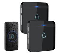 AVANTEK Sonnette sans Fil, 2 Carillon & 1 Bouton, IP55, Portée 400 m, Noir | 52 Mélodies et Carillon Enfichable pour une Installation à la Maison ou au Bureau