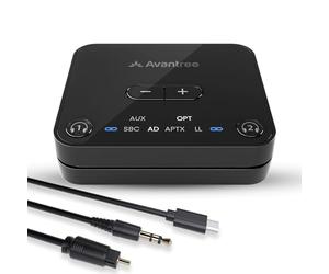 Avantree Audikast 3 - Émetteur Bluetooth 5.3 pour TV avec Port de Sortie Audio Optique ou AUX, aptX-Adaptive, Transmetteur Adaptateur Audio sans Fil pour Casque