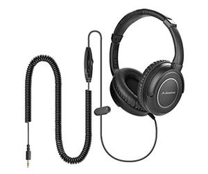 Avantree HF039 - Long câble spiralé pour TV, câble de 5 m, Casque Supra-auriculaire, Sortie Audio de 3,5 mm, Casque Son stéréo avec Fil spiralé, contrôle du Volume en Ligne