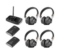 Avantree Quartet 2 & Pack Récepteurs - 4 casques et 1 émetteur avec 2 récepteurs sans fil, diffusion vers plusieurs appareils, ensemble d’écoute de groupe sans fil pour fêtes, silent discos, église et