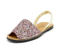 Avarca - Made in Spain - Sandales en Cuir véritable pour Femme - Belles Chaussures d'été avec des Paillettes, Confortables et Pratiques Chaussures décontractées de Plage 275 Bleu Fleurs Florales eu37