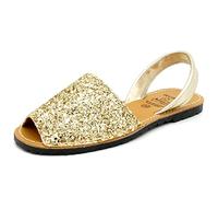 Avarca - Made in Spain - Sandales en Cuir véritable pour Femme - Belles Chaussures d'été avec des Paillettes, Confortables et Pratiques Chaussures décontractées de Plage 275 Bleu Fleurs Florales eu37
