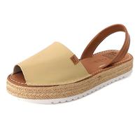 Avarca Menorquina Sandales en cuir pour femme avec semelle en raphia et semelle rembourrée - Fabriquées en Espagne, beige, 38 EU