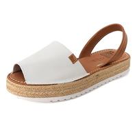 Avarca Menorquina Sandales en cuir pour femme avec semelle en raphia et semelle rembourrée - Fabriquées en Espagne, Blanc., 40 EU