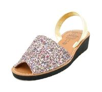 Avarca Sandales compensées à paillettes pour femme avec talon compensé et semelle intérieure en cuir véritable rembourrée, multicolore, 37 EU