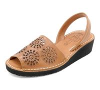 Avarca Sandales compensées en cuir pour femme avec talon compensé Menorquina Sandales compensées rembourrées, marron, 42 EU