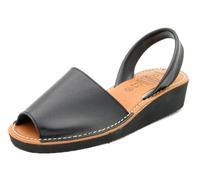 Avarca Sandales compensées en cuir pour femme avec talon compensé Menorquina Sandales compensées rembourrées, Noir , 40 EU