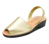 Avarca Sandales compensées en cuir pour femme avec talon compensé Menorquina Sandales compensées rembourrées, Noir , 35 EU