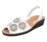 Avarca Sandales compensées en cuir pour femme avec talon compensé Menorquina Sandales compensées rembourrées, Blanc., 41 EU