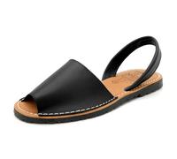 Avarca Sandales Menorquina pour femme en cuir véritable - Semelle intérieure rembourrée, Noir , 41 EU