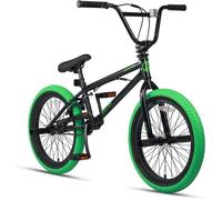 AVASTA Hesper Vélo enfant 20 pouces Freestyle BMX avec 4 pegs Vélos pour garçons de 6 à 14 ans et débutants, noir avec pneus verts