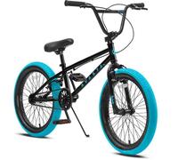AVASTA Vélo BMX freestyle de 20 pouces pour enfants de 6-14 ans, avec pneus bleus, 4 pegs, noir