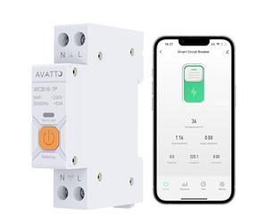 AVATTO - Disjoncteur intelligent WiFi 1P - Rail chapeau pour télécommande intelligente sans fil - Compatible avec Alexa et Google Assistant Smart Life TUYA APP (avec mètre 16 A)