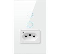 AVATTO-Joli d'éclairage intelligent Tuya WiFi Zigbee avec prise,interrupteur mural à bouton tactile,support brésilien,fonctionne avec Alexa Google Home,16A - Type Zigbee version-white-2 gang