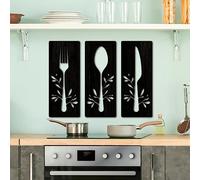 AVCULT 3 Pièces Panneau en Bois pour Cuisine Déco Murale en Bois Pancarte Décoration Murale en Bois Fourchette Cuillère Et Couteau,Décoration Murale pour Salle À Manger Bar Café (Color : C, Size : M)