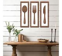 AVCULT Panneau Mural En Bois Rustique, 3 Pièces En Bois Fourchette Cuillère Signe Décoration Murale Décor De Cuisine Rustique Ferme Suspendu Plaque Murale Pour Décoration De La Maison Rustique Home