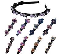 AVCXEC Lot de 9 Barrette Cheveux Latérale 3 Pinces, Pince à Cheveux en Strass Clover, Barrette à Cheveux Latérale à Trois Fleurs, Bandes de Cheveux en Tissu Satiné, Barrette Cheveux Femme Latérale