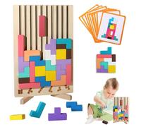 AVCXEC Puzzle en Bois Tetris 3D, Tetris Puzzle Enfant avec 10 Cartes de Défi, Coloré Blocs Géométriques Tetris, Cerveau Jouet, Cadeau pour Enfants 3 4 5 6 Ans