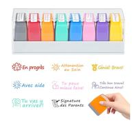 AVCXEC Tampons Encreurs Enseignants, 8PCS Tampons Encreurs pour Enfant, Tampon Auto Encreur Tampons Encreurs Enseignants pour Cadeau Professeur Tampon Ecole avec Boîte pour Encourager Motiver Élèves