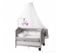 Aveainelle Lit de voyage pliable et portable pour bébé avec mobile, parc à jeux et couffin pour nouveau-nés et enfants en pleine croissance, lit de chevet multimode avec roues et rangement (gris)