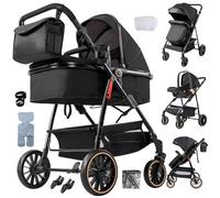 Aveainelle Système de voyage bébé 3 en 1 avec berceau anti-secousses, poussette convertible et nacelle, haute visibilité, absorption des chocs, cadre en aluminium, pour la naissance jusqu'à 36 mois