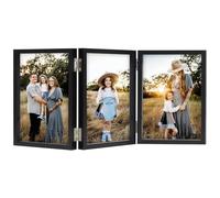 AVEAX Cadre Photo 10x15 cm Triple, Cadre 3 Photos Pliable avec Vitre, Cadres Photo pour Table, Cadeau pour Famille, Amis, Noir