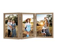 AVEAX Cadre Photo 13x18 cm Triple, Cadre 3 Photos Pliable avec Vitre, Cadres Photo pour Table, Cadeau pour Famille, Amis, Grain de Bois