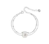 Avec 2 Couleurs Avec Anneaux Girls Women Trendy Dainty Gold/Silver Plated Layered Beaded Initial Bracelet Disc Monogram Bracelets For Women Girls Valen Avec Couple Bracelet Anneaux (B, One Size)
