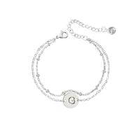 Avec 2 Couleurs Avec Anneaux Girls Women Trendy Dainty Gold/Silver Plated Layered Beaded Initial Bracelet Disc Monogram Bracelets For Women Girls Valen Avec Couple Bracelet Anneaux (G, One Size)