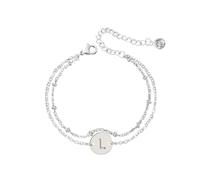 Avec 2 Couleurs Avec Anneaux Girls Women Trendy Dainty Gold/Silver Plated Layered Beaded Initial Bracelet Disc Monogram Bracelets For Women Girls Valen Avec Couple Bracelet Anneaux (K, One Size)