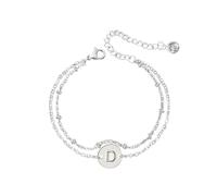Avec 2 Couleurs Avec Anneaux Girls Women Trendy Dainty Gold/Silver Plated Layered Beaded Initial Bracelet Disc Monogram Bracelets For Women Girls Valen Avec Couple Bracelet Anneaux (D, One Size)