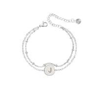 Avec 2 Couleurs Avec Anneaux Girls Women Trendy Dainty Gold/Silver Plated Layered Beaded Initial Bracelet Disc Monogram Bracelets For Women Girls Valen Avec Couple Bracelet Anneaux (I, One Size)