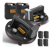 Avec 4 batteries et manomètres, 2 ventouses électriques de maximum 300 kg - Auto-aspirantes - Ventouse puissante pour verre lourd, carrelage, plaque de fer, ardoise, ventouses pour le transport de