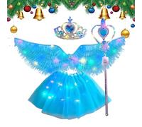 avec ailes lumineuses - Tenue d'ange pour fille, costume de princesse pour fête, événement scolaire, cosplay, anniversaire, vacances, Noël, fête