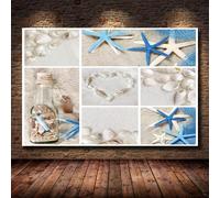 Avec cadre Peinture 1 Pièces toile de peinture vue sur la mer,Art Moderne,HD Sticker Mural Modulaire Affiche Décor,Cadeau,tableau decoration murale chambre Collage de coquillages d'été,50x70cm