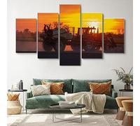 Avec cadre Peinture 5 Pièces toile de peinture,Art Moderne,HD Sticker Mural Modulaire Affiche Décor,Cadeau,tableau decoration murale chambre Tracteur agricole sur le terrain au coucher du soleil