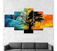 Avec cadre Peinture 5 Pièces toile de peinture,Art Moderne,HD Sticker Mural Modulaire Affiche Décor,Cadeau,tableau decoration murale chambre Abstrait Yin Yang Arbre Ombre Silhouette Monde Fantastique