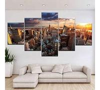 Avec cadre Peinture 5 Pièces toile de peinture Empire State Building New York,Art Moderne,HD Sticker Mural Modulaire Affiche Décor,Cadeau,tableau decoration murale chambre 125x60cm