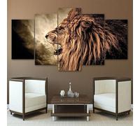 Avec cadre Peinture 5 Pièces toile de peinture Lion rugissant,Art Moderne,HD Sticker Mural Modulaire Affiche Décor,Cadeau,tableau decoration murale chambre 125x60cm