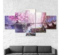 Avec cadre Peinture 5 Pièces toile de peinture Monde fantastique des cerisiers en fleurs roses,Art Moderne,HD Sticker Mural Modulaire Affiche Décor,Cadeau,tableau decoration murale chambre 125x60cm