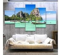 Avec cadre Peinture 5 Pièces toile de peinture Paysage de plage d’Asie du Sud-Est,Art Moderne,HD Sticker Mural Modulaire Affiche Décor,Cadeau,tableau decoration murale chambre 125x60cm