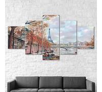 Avec cadre Peinture 5 Pièces toile de peinture Peinture romantique de la Tour Eiffel à Paris,Art Moderne,HD Sticker Mural Modulaire Affiche Décor,Cadeau,tableau decoration murale chambre 125x60cm