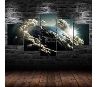 Avec cadre Peinture 5 Pièces toile de peinture Planète Terre Ciel nuageux Résumé,Art Moderne,HD Sticker Mural Modulaire Affiche Décor,Cadeau,tableau decoration murale chambre 125x60cm