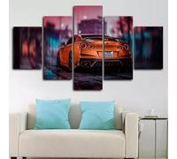 Avec cadre Peinture 5 Pièces toile de peinture Voiture de sport orange,Art Moderne,HD Sticker Mural Modulaire Affiche Décor,Cadeau,tableau decoration murale chambre 125x60cm