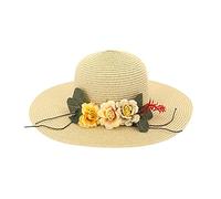Avec chapeau de fleur, chapeau de soleil, chapeau pour femme, visière de plage, casquettes de baseball, chapeau de magazine Hot Rod, beige, Taille unique